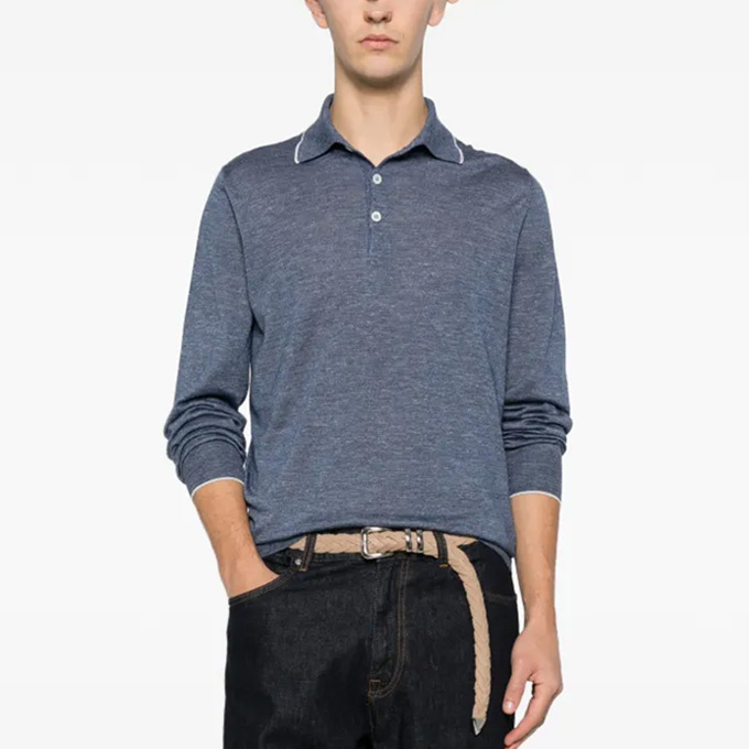 brunello cucinelli flat knit long-sleeve polo shirt
